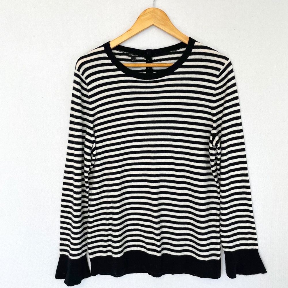 TALBOTS Large Lambswool Blend Black & White Stripe Sweater